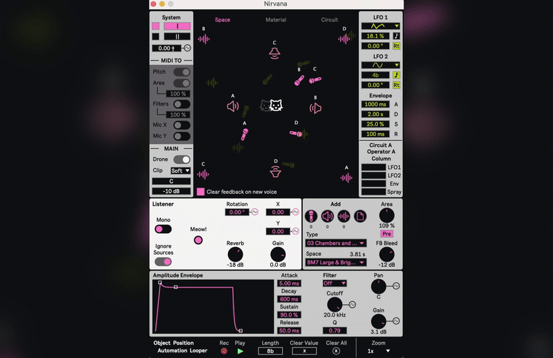 Nirvana - 2D Room/Material/Circuit Simulator (Feedback Synth)